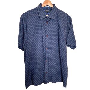Ted Baker Mens All Over GEO Print Short Sleeve Button Up Shirt Size Large Blue